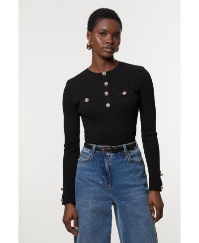 Женский трикотажный топ Karen Millen Military Trim Rib Long Sleeve