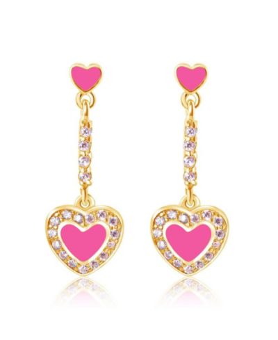Детские серьги Chanteur с розовым сердцем из позолоченной 18K желтой золотой нитью, гипоаллергенные