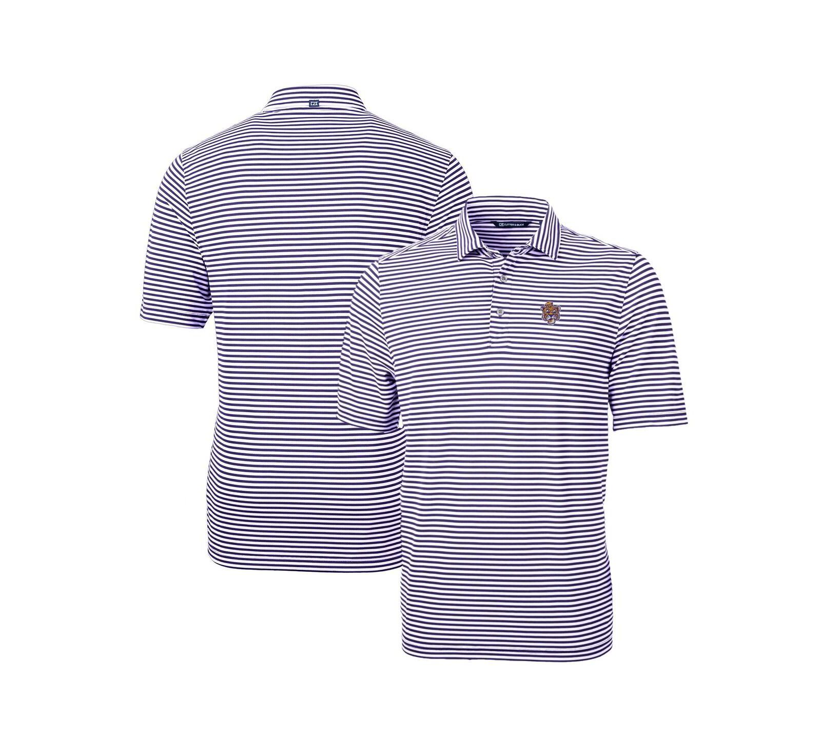 Cutter & Buck Men's Purple LSU Tigers Throwback Logo Virtue Eco Pique Stripe Polo Shirt