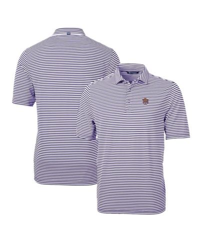 Cutter & Buck Men's Purple LSU Tigers Throwback Logo Virtue Eco Pique Stripe Polo Shirt