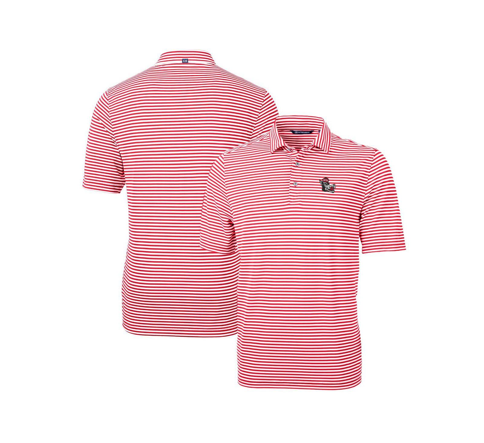 Cutter & Buck Men's Red NC State Wolfpack Throwback Logo Virtue Eco Pique Stripe Polo Shirt