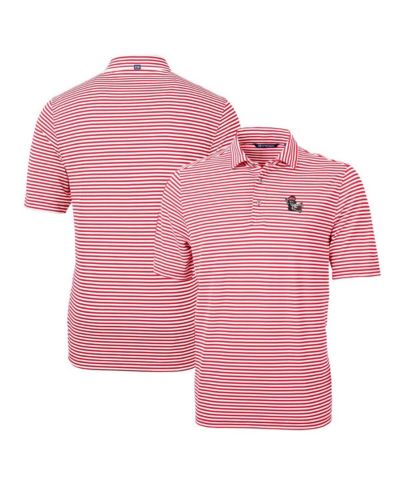 Cutter & Buck Men's Red NC State Wolfpack Throwback Logo Virtue Eco Pique Stripe Polo Shirt