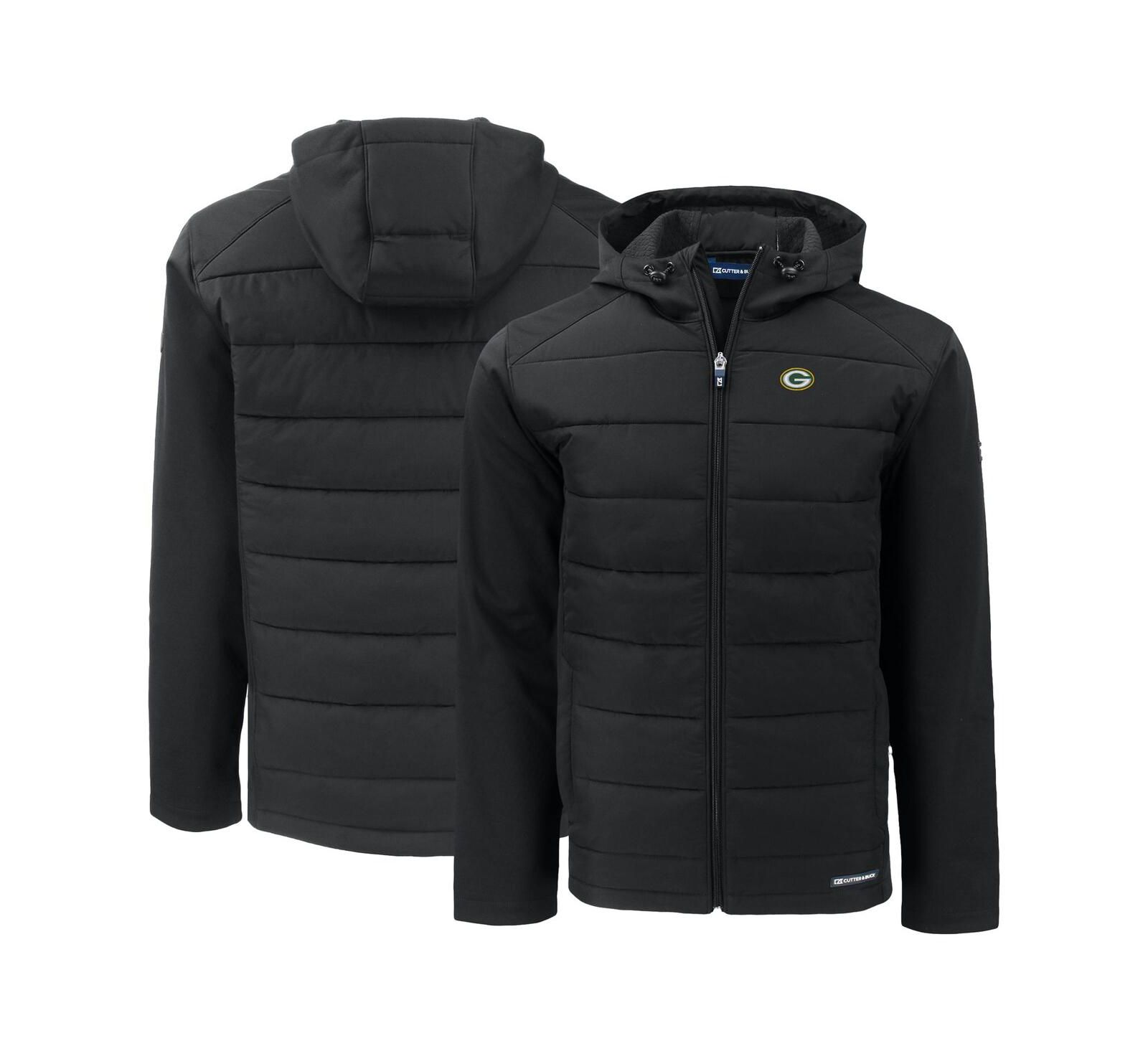 Cutter & Buck Men's Black Green Bay Packers Evoke PrimaLoft Hybrid Eco Softshell Full-Zip Hooded Jacket