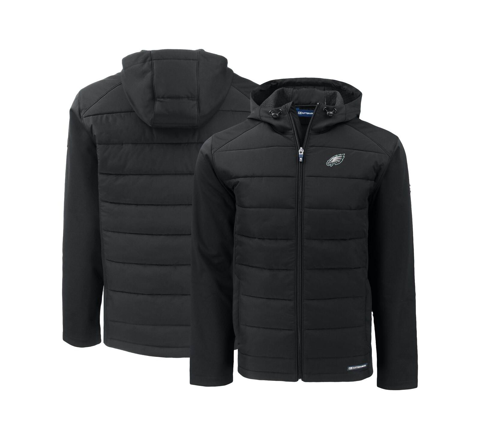 Cutter & Buck Men's Black Philadelphia Eagles Evoke PrimaLoft Hybrid Eco Softshell Full-Zip Hooded Jacket