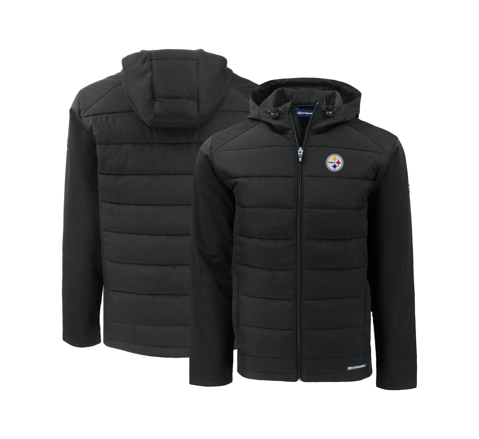 Cutter & Buck Men's Black Pittsburgh Steelers Evoke PrimaLoft Hybrid Eco Softshell Full-Zip Hooded Jacket