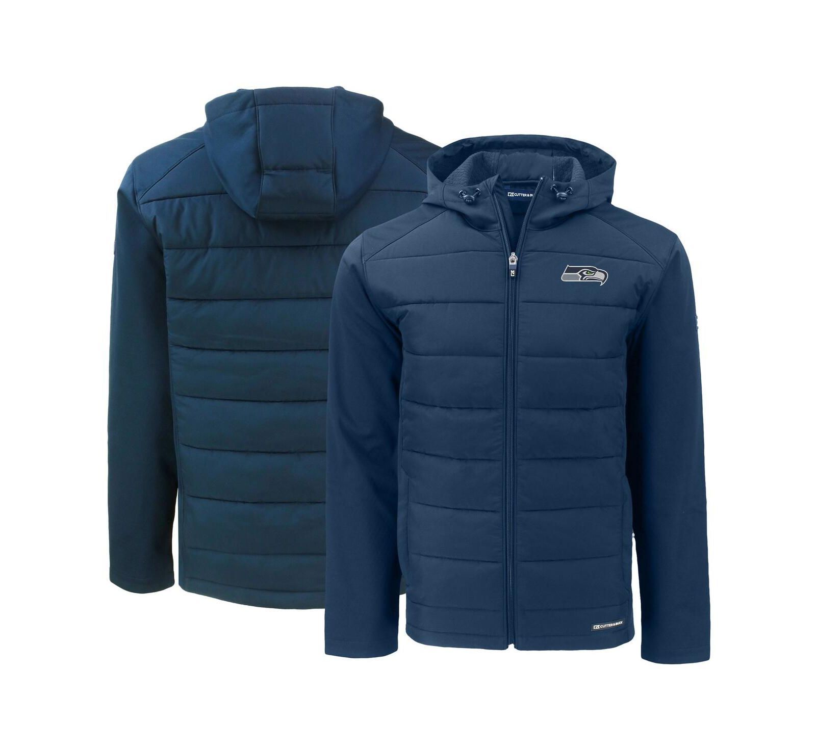 Cutter & Buck Men's College Navy Seattle Seahawks Evoke PrimaLoft Hybrid Eco Softshell Full-Zip Hooded Jacket