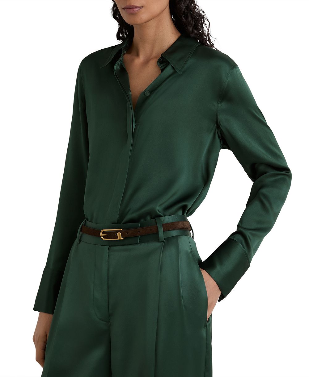 REISS Women's Ameira Long-Sleeve Silk Satin Pointed-Collar Blouse