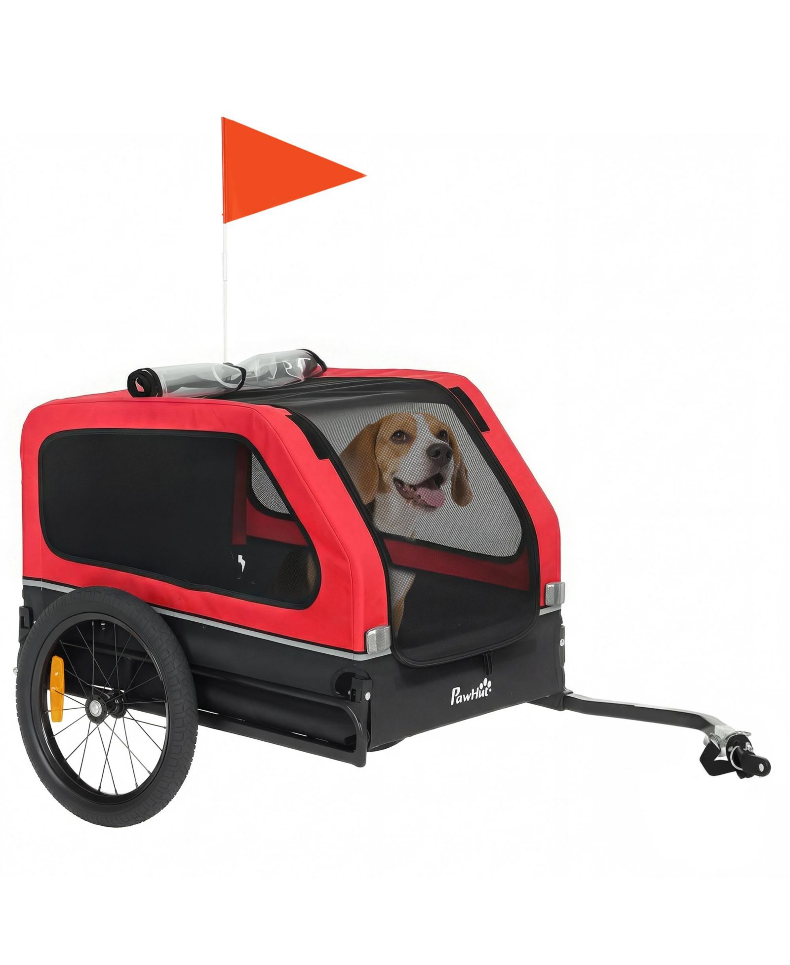 PawHut Dog Bike Trailer, Dog Trailer w/ Flip-Down Ramp Tailgate,