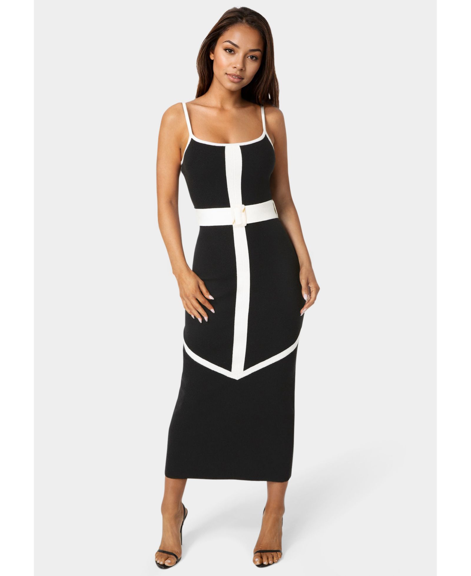 Bebe Женское Rib V-Neck Bodycon Maxi Dress с ремнем