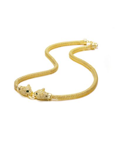 Колье Rachel Glauber 14K Gold Plated Cubic Zirconia Mesh Panther Face