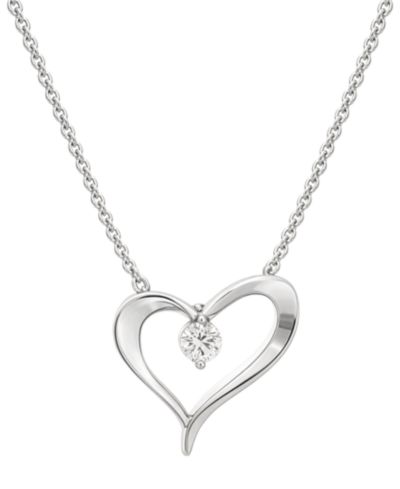 Macy's Lab Grown Diamond Heart Pendant Necklace (1/10 ct. t.w.) in Sterling Silver