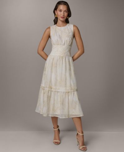 Женское платье Donna Karan New York Crewneck A-Line Embroidered Midi