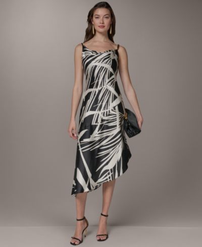 Женское платье Donna Karan New York с воротником-стойкой и асимметричным подолом, без рукавов, с принтом