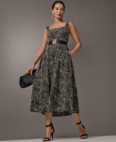 Платье миди Donna Karan New York Women's Square Neck A-Line с поясом из полиуретана