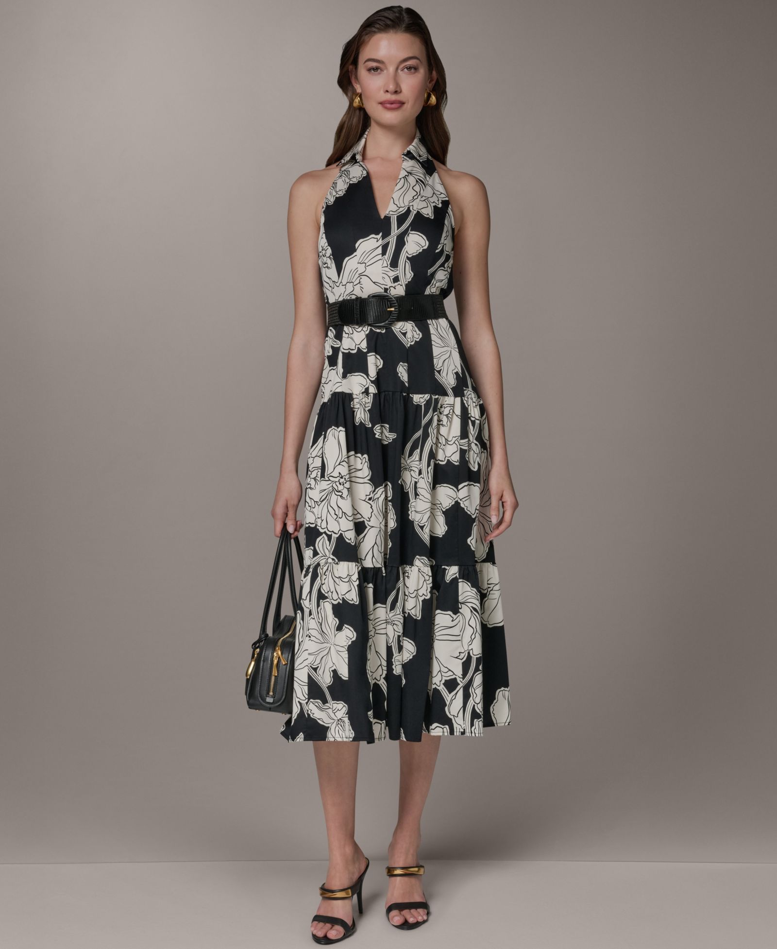 Donna Karan New York Women's Collared Halter A-Line Sleeveless Dress