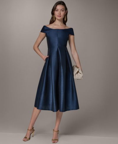 Donna Karan New York Женское платье миди с открытыми плечами и воланами