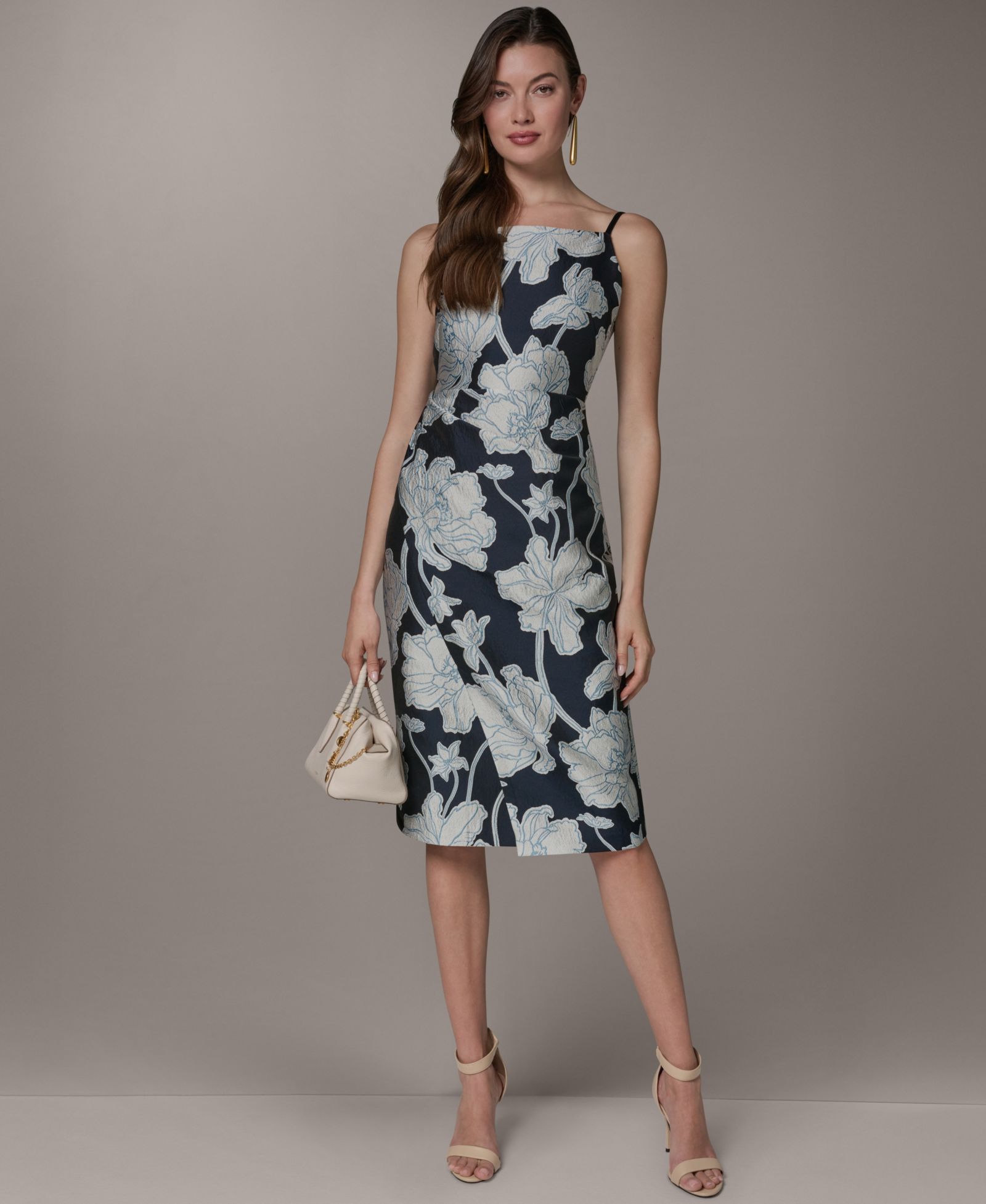 Женское миди-платье Donna Karan New York Halter Jacquard Sheath Floral Sleeveless