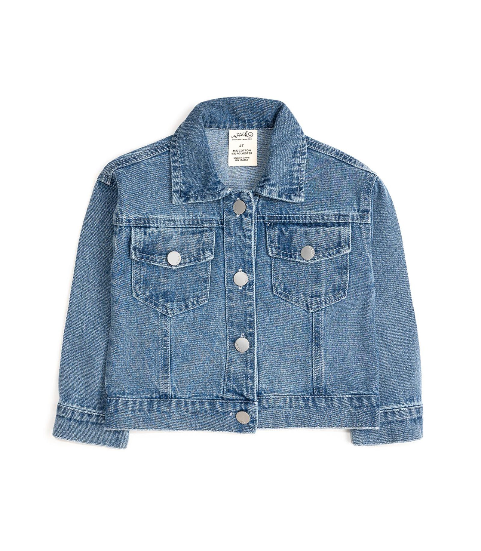 Sweet Wink Little Girls Big Sis Pearl Patch Denim Jacket