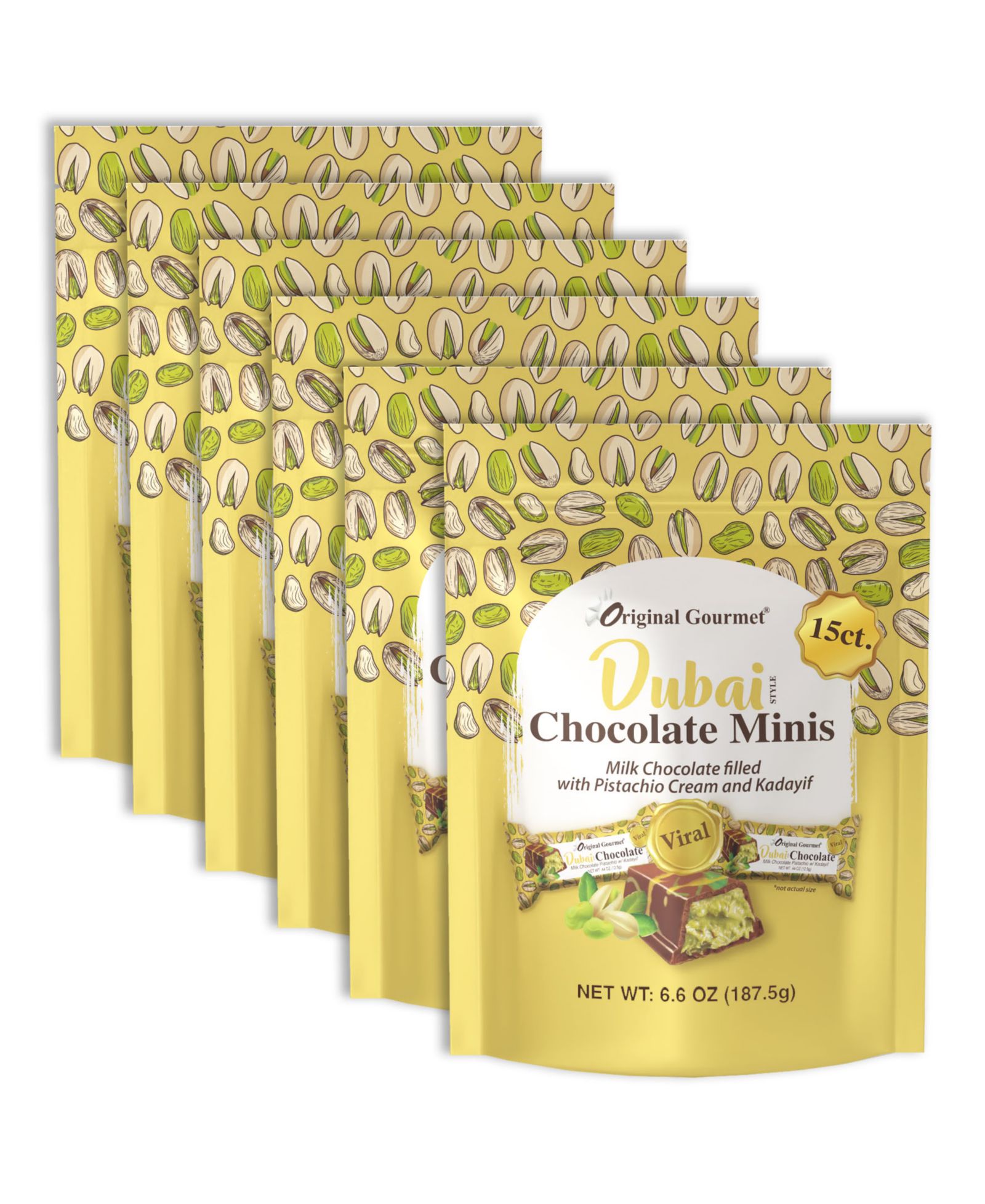 Original Gourmet Dubai Milk Chocolate Minis Bars Bag, 6 Pack with 15-Pc.