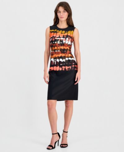 Anne Klein Women's Printed Sleeveless Scuba Sheath Dress