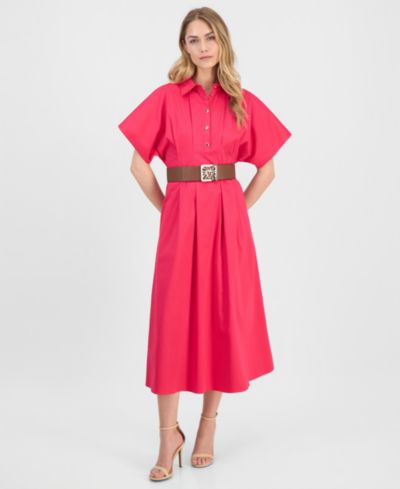 Anne Klein Женское платье-рубашка из сатина с поясом