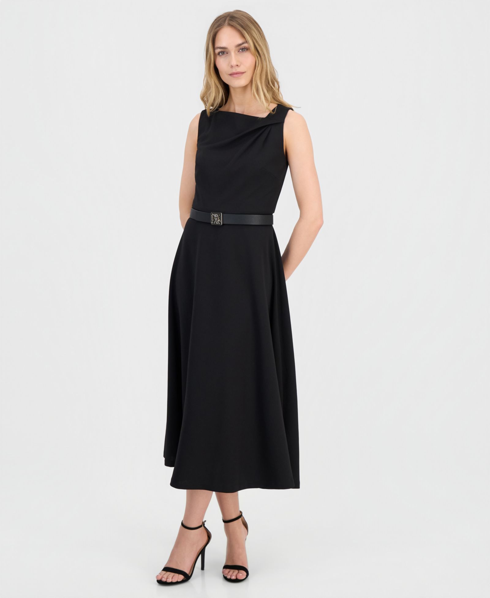 Anne Klein Женское миди-платье с асимметричным вырезом и поясом