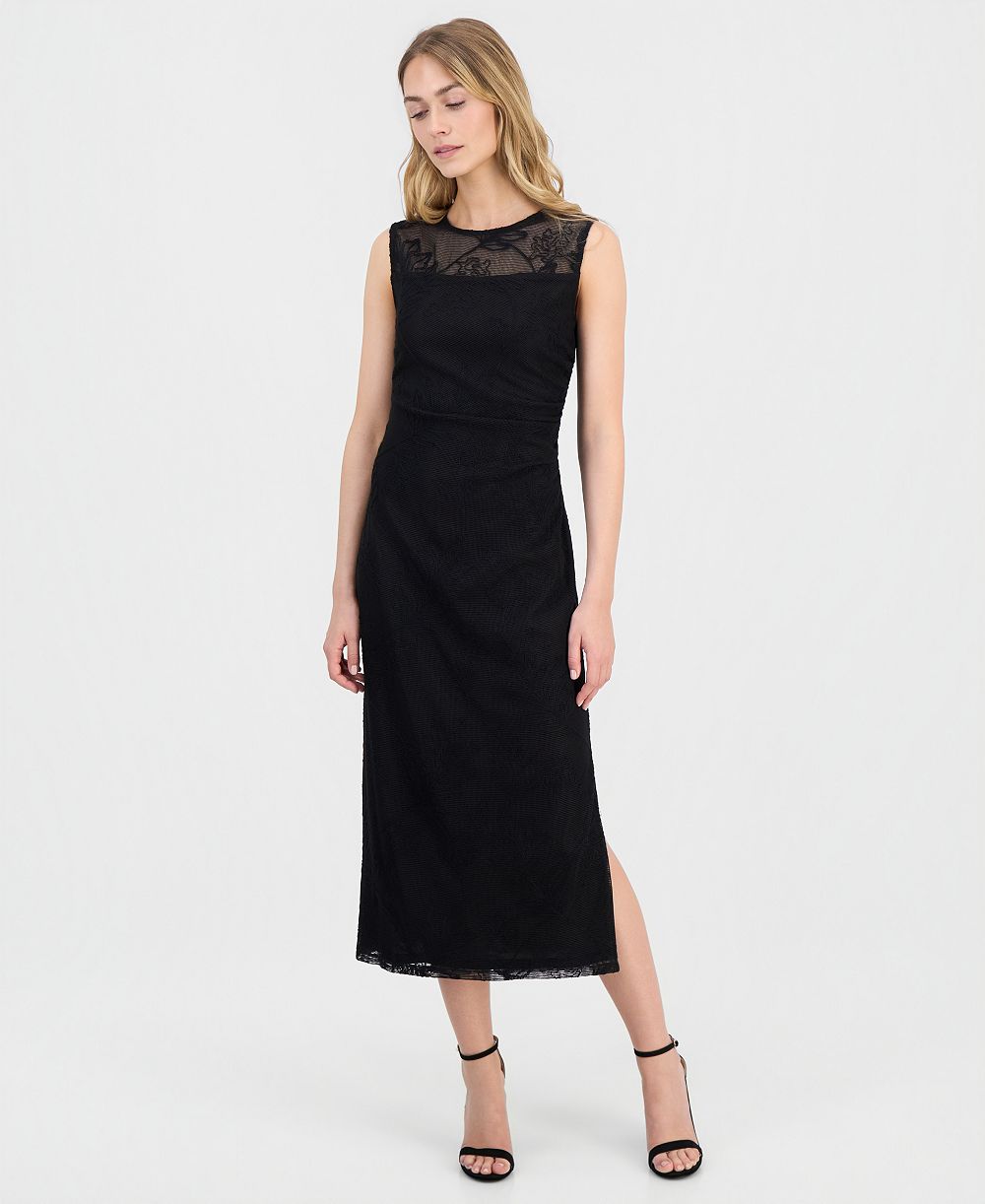 Женское платье Anne Klein Embroidered-Tulle Sleeveless Midi