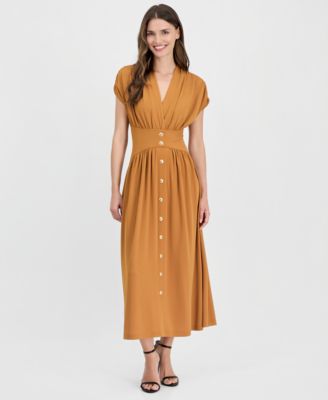 Женское джерси платье Anne Klein с V-образным вырезом и сборкой на плечах