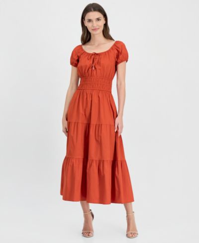 Anne Klein Женское миди-платье с многоярусной юбкой и квадратным вырезом