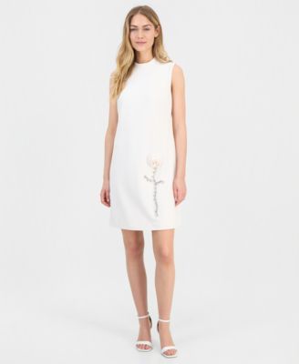 Anne Klein Women's Rose-Detail Mock-Neck Swing Dress