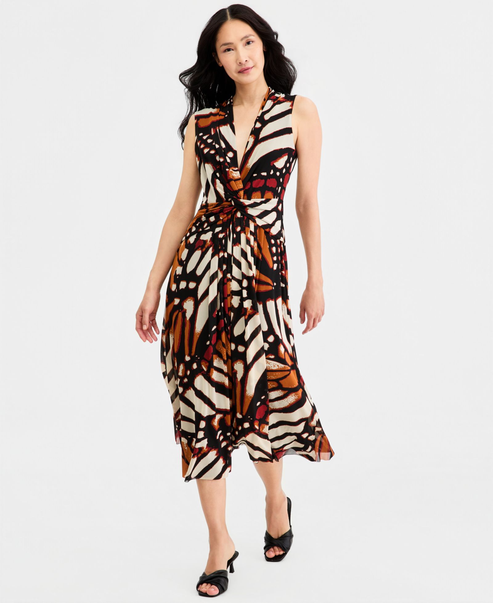 Женское миди-платье Anne Klein Women's Twist Front Sleeveless Printed Mesh
