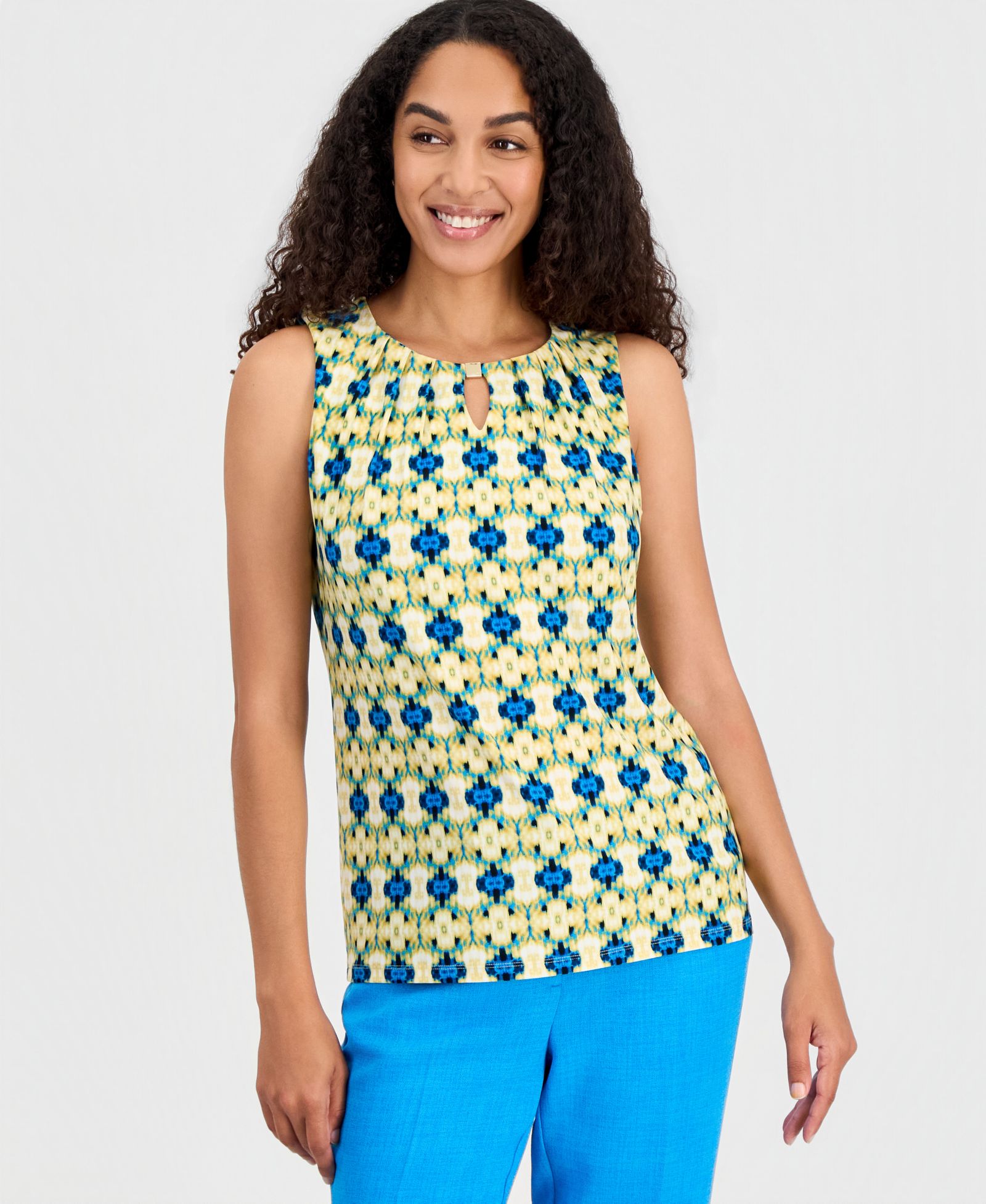 Kasper Women's Printed Sleeveless Keyhole Top, Regular & Petite