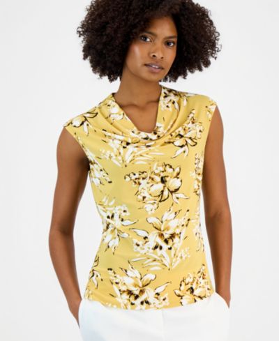 Kasper Women's Sleeveless Cowlneck Printed Stretch Top, Regular & Petite