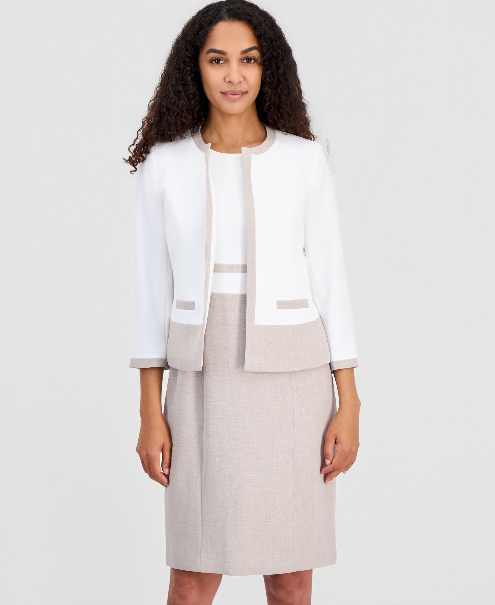 Kasper Women's 3/4-Sleeve Open-Front Color Block Blazer, Regular & Petite