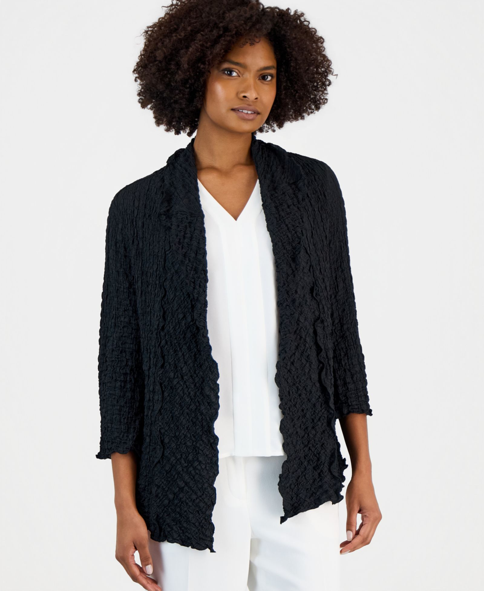 Жакет Kasper Women's 3/4-Sleeve Crinkle Knit Open-Front Jacket