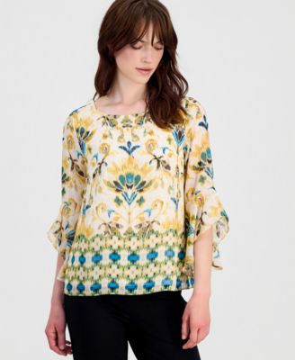 Kasper Women's Printed Ruffled-Sleeve Blouse