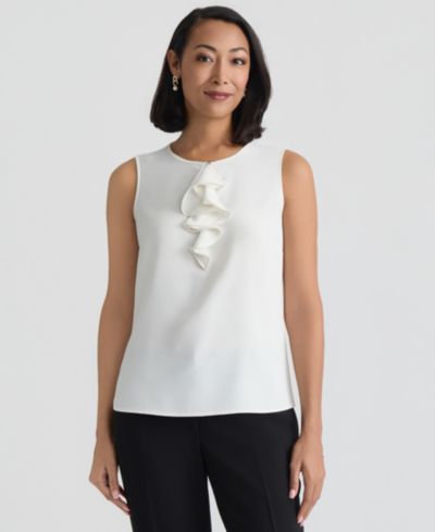 Kasper Women's Ruffle Front Sleeveless Jewel Neck Blouse
