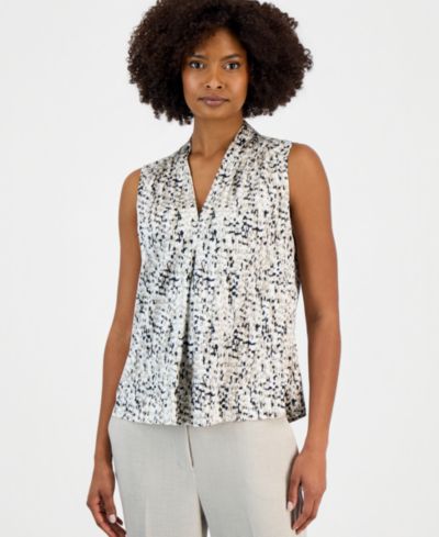 Kasper Women's Sleeveless V-Neck Printed Top