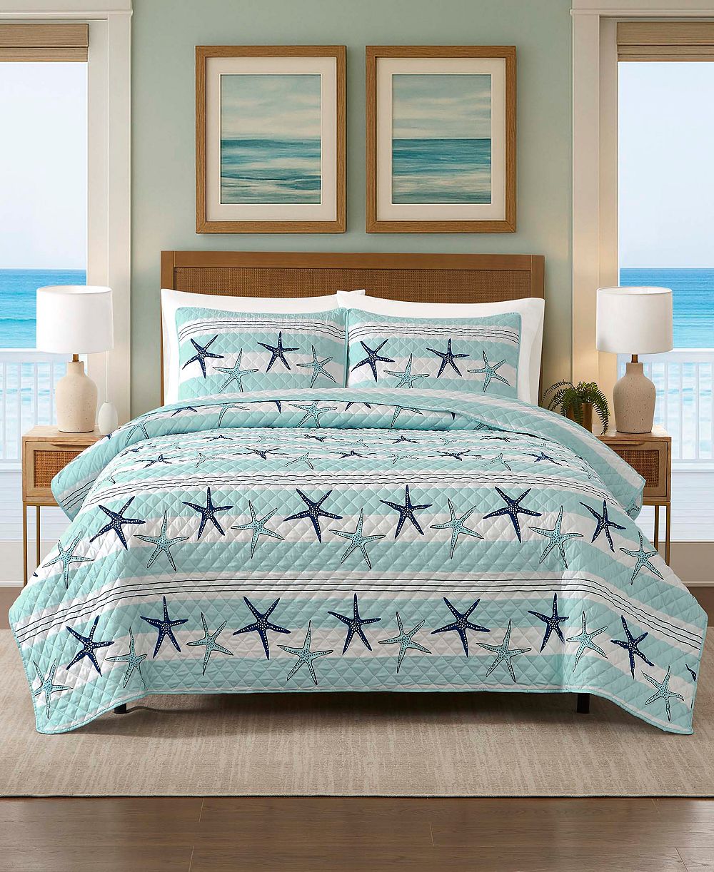 Сет покрывал Avanti Starfish Stripe Reversible 3-Pc. Quilt King