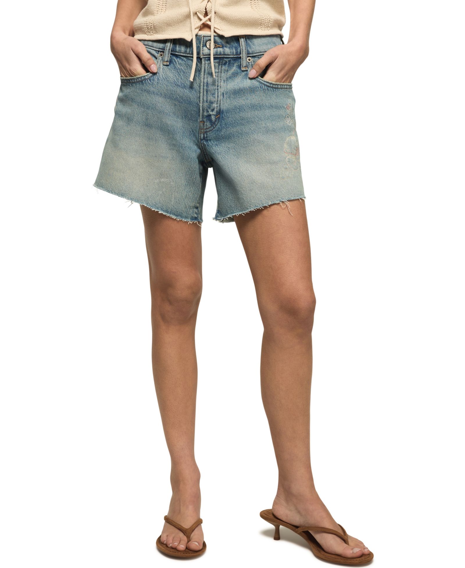 Lucky Brand Женские широкие шорты с цветочной вышивкой