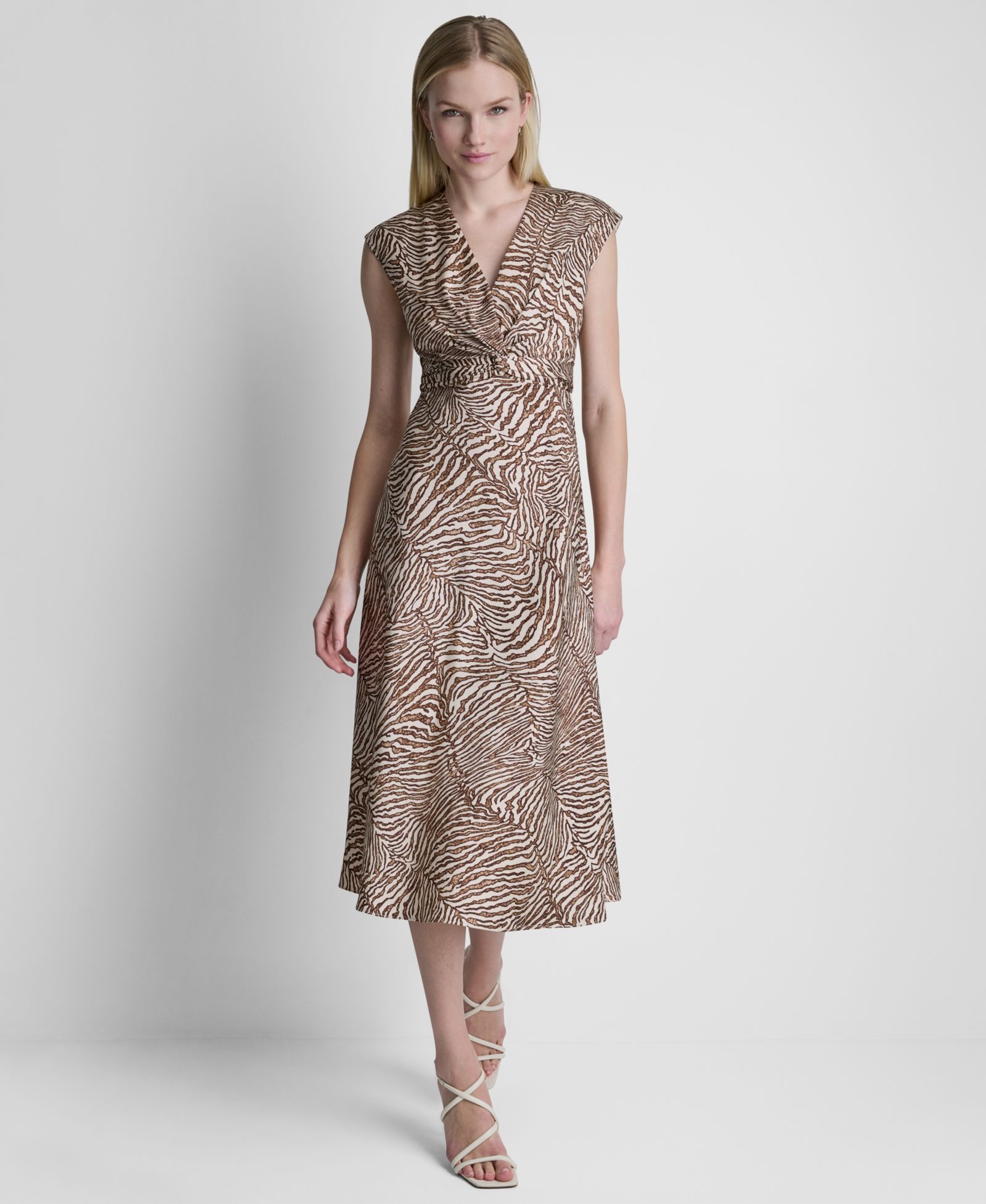 DKNY Women's V-Neck Knot Front Midi Dress