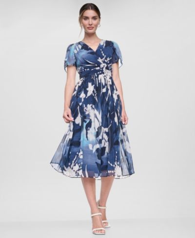 Женское платье DKNY Women's Flutter-Sleeve Release Pleat Midi