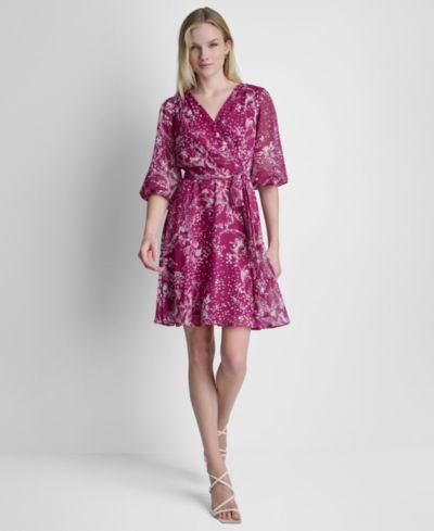 DKNY Women's Surplice V-Neck Balloon-Sleeve Dress