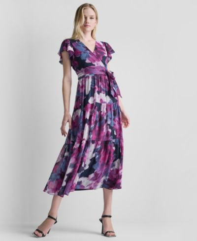 Женское платье DKNY Ruffled V-Neck Tie-Waist