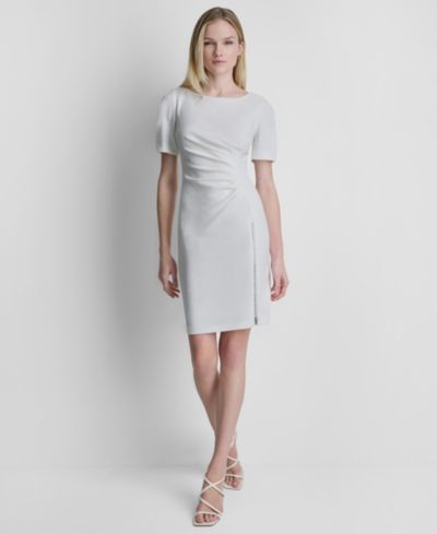 DKNY Women's Ruched Crewneck Short-Sleeve Dress