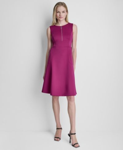 DKNY Women's Sleeveless Zip-Front Crewneck Dress