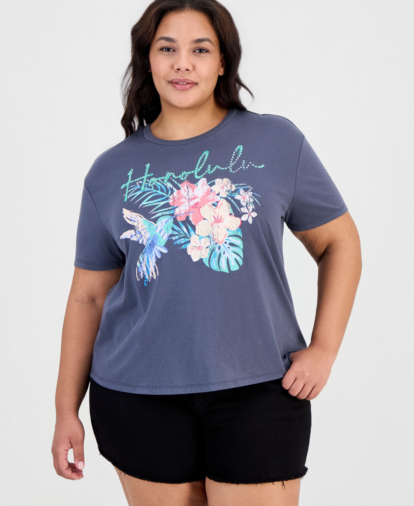 Футболка Rebellious One Trendy Plus Honolulu с принтом Rhinestone