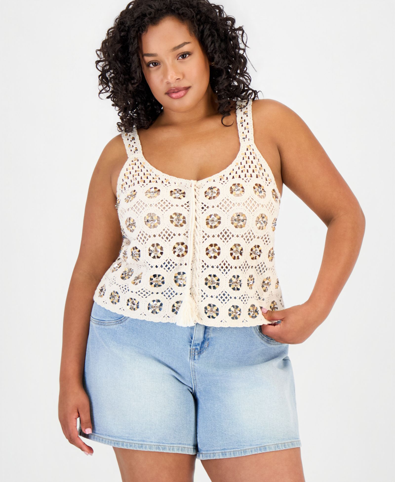 And Now This Trendy Plus Size Sequin Crochet Tank, Macy's Exclusive