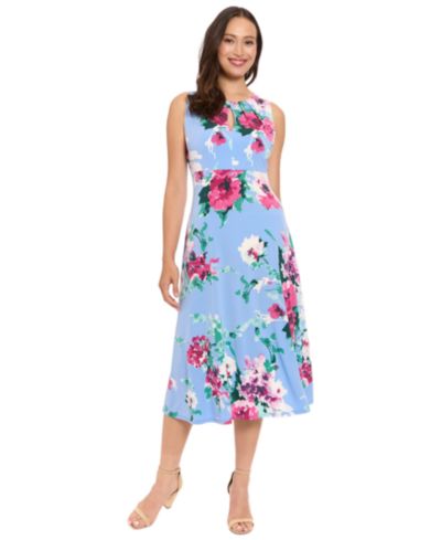Женское миди-платье London Times Petite Sleeveless Keyhole Neck