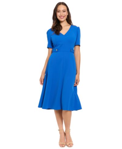 London Times Petite Short-Sleeve V-Neck Midi Dress